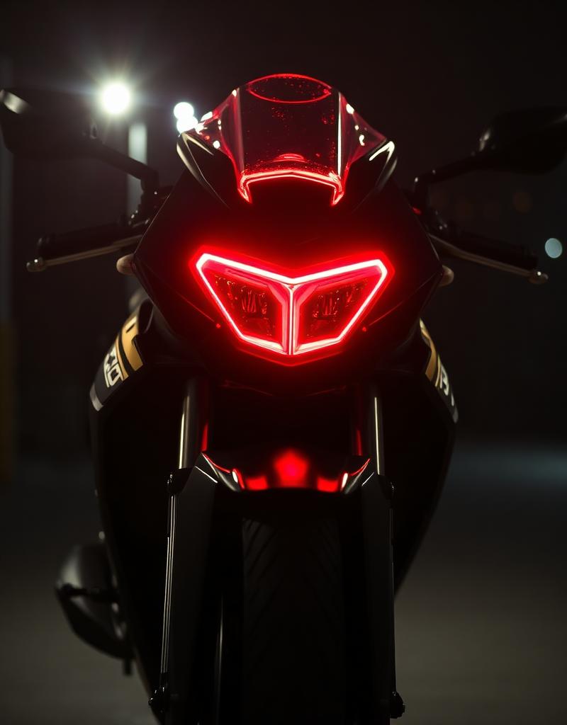 Moto esportiva com farol vermelho
