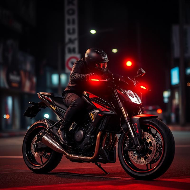 Biker em moto naked à noite